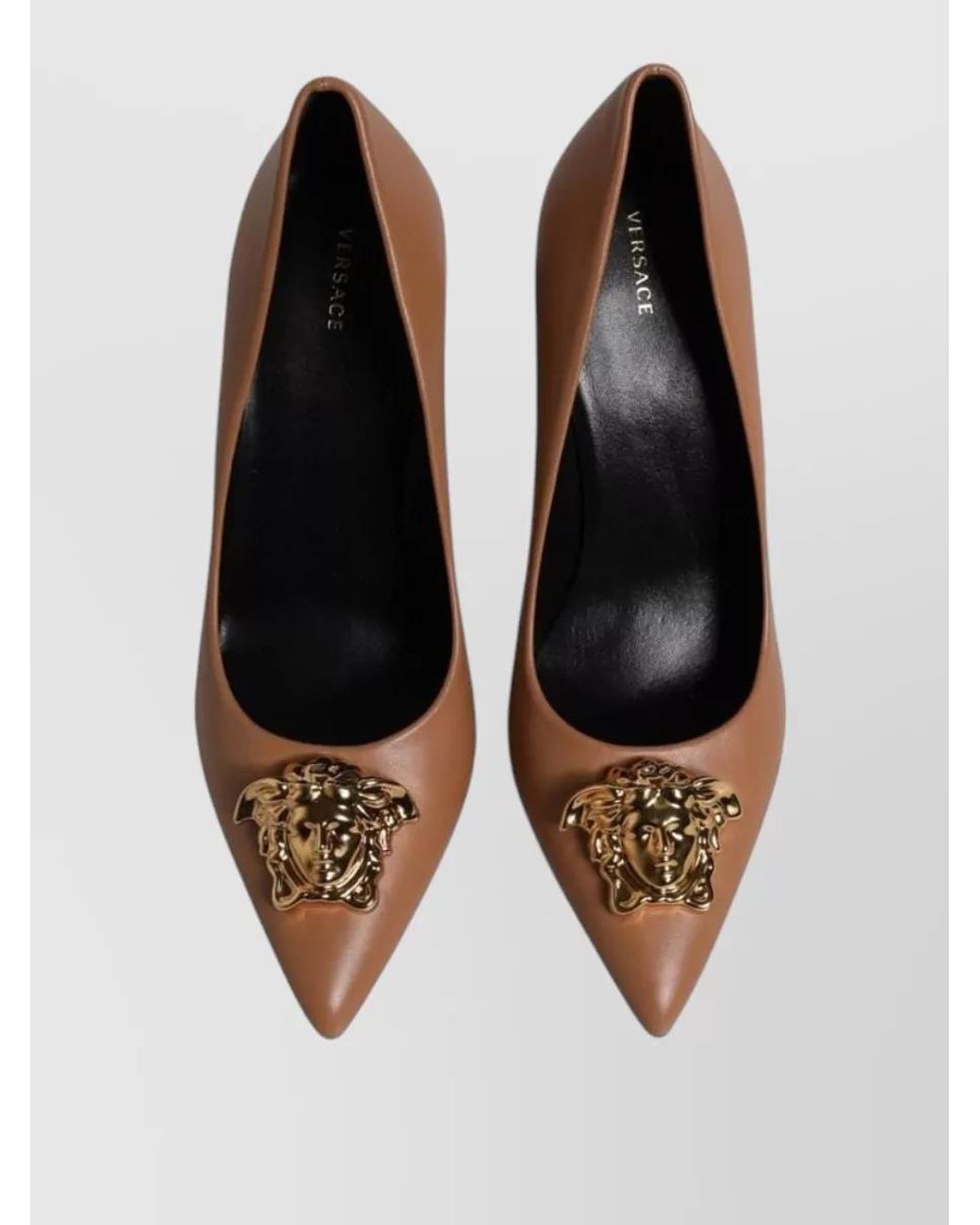 Versace Black Leather Logo-Plaque Pumps