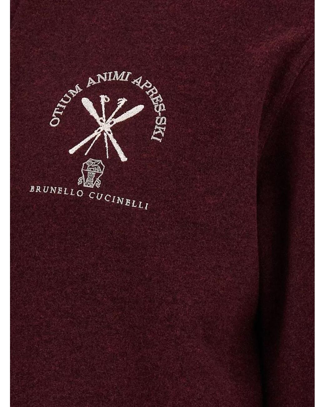 Brunello Cucinelli Red Cashmere High-Neck Half-Zip Sweater for men