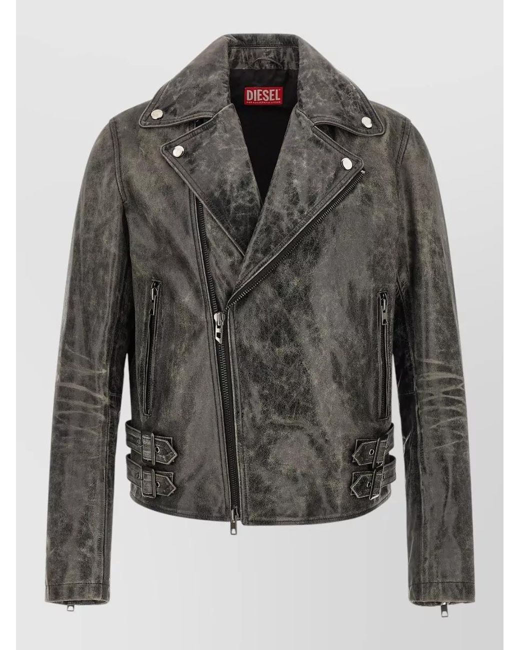 DIESEL Black Leather Biker Jacket for men