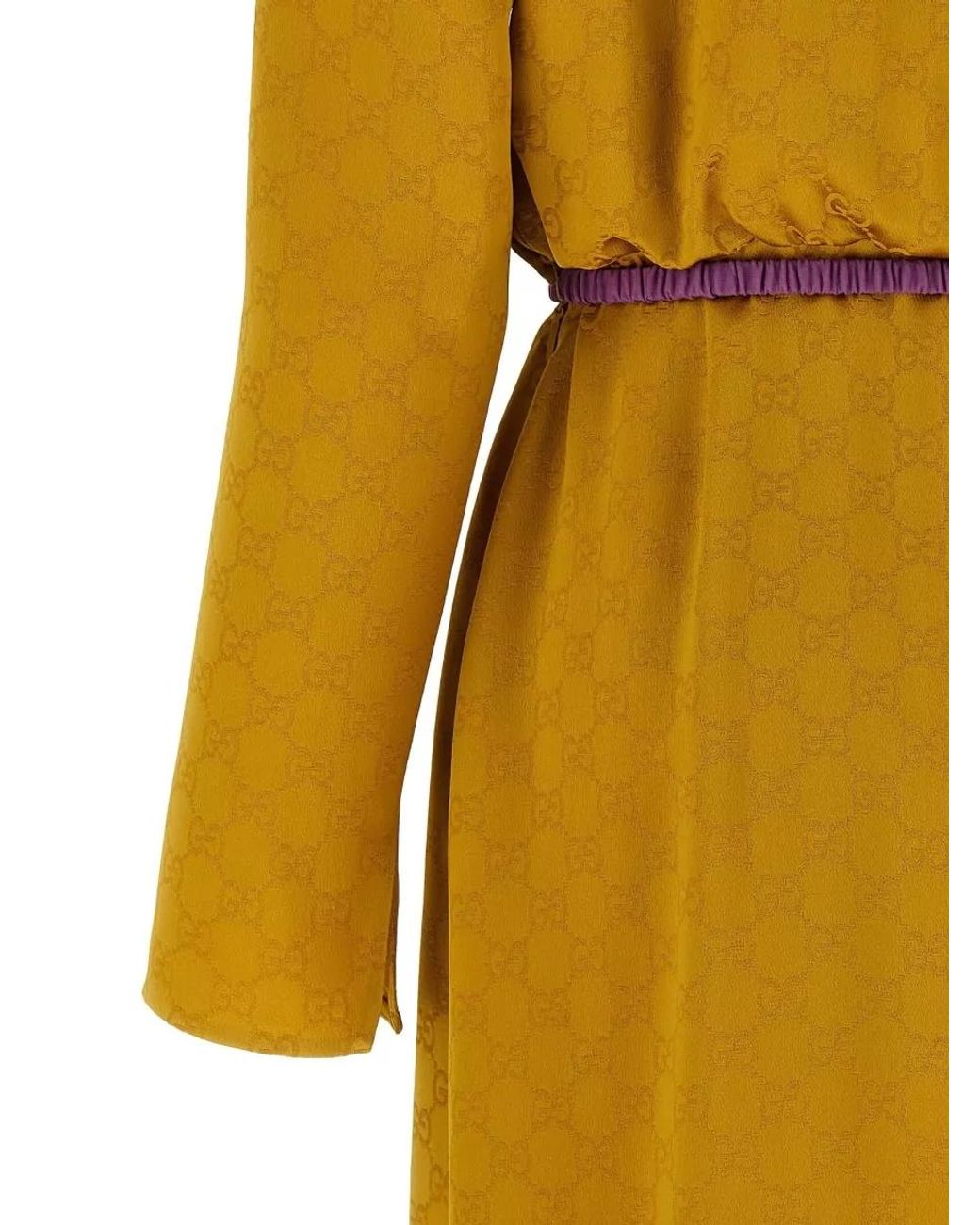 Gucci Yellow Jacquard Logo Midi Shirt Dress