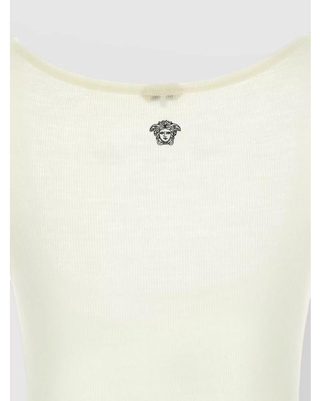 Versace Natural Wool Ribbed Sleeveless Tank Top