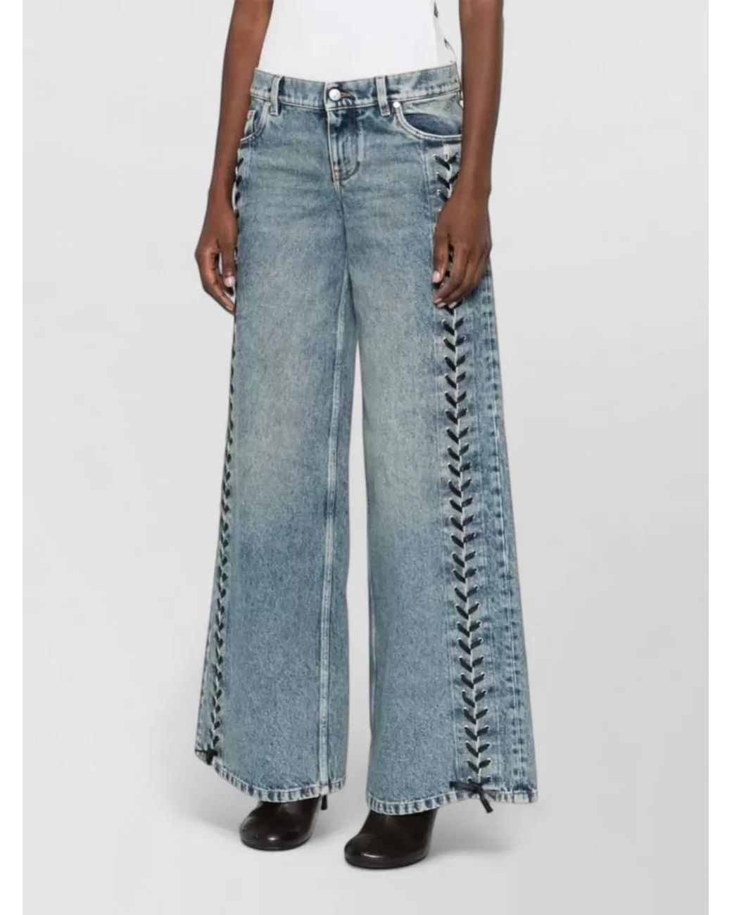 Stella McCartney Blue Denim Low-Rise Wide-Leg Lace-Up Jeans