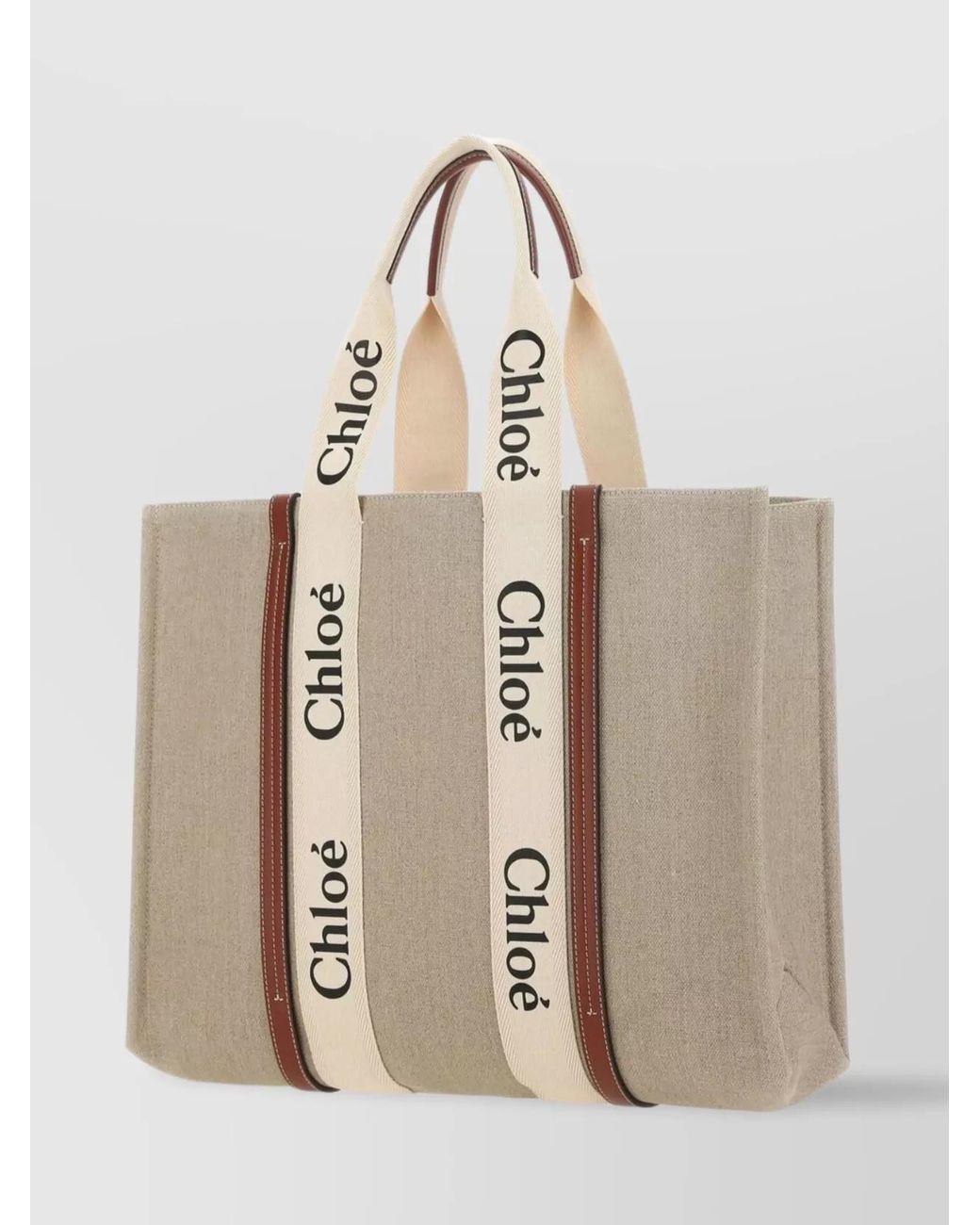 Chloé Natural Woody Large Linen Tote Bag