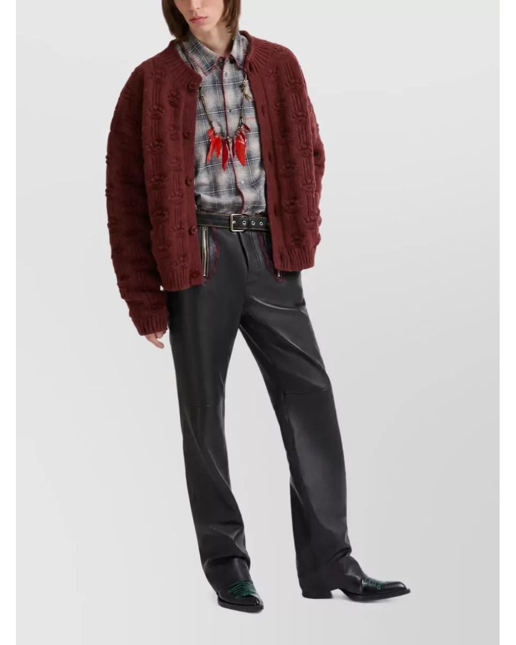 Marni Black Leather Straight Leg Belted Trousers for men