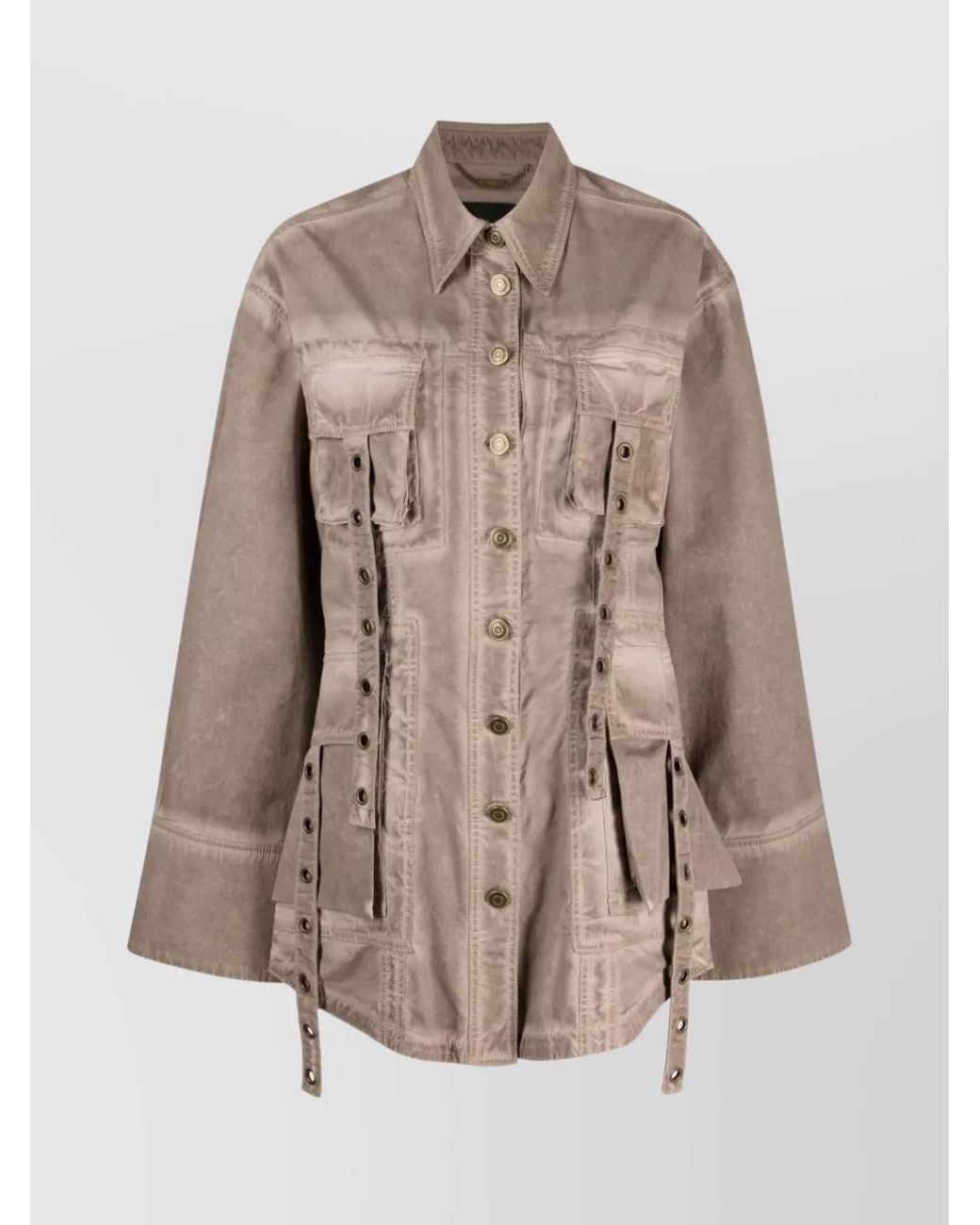 Blumarine Natural Eyelet Denim Fitted Jacket