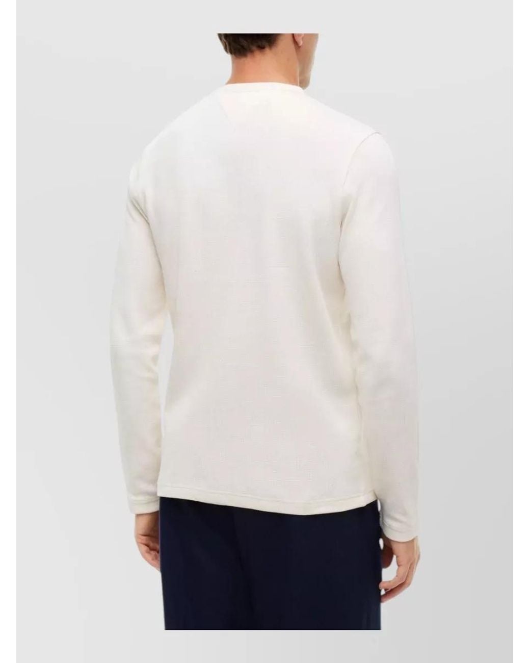 Tommy Hilfiger White Cotton Waffle-Knit Slim-Fit Long-Sleeve Henley T-Shirt for men