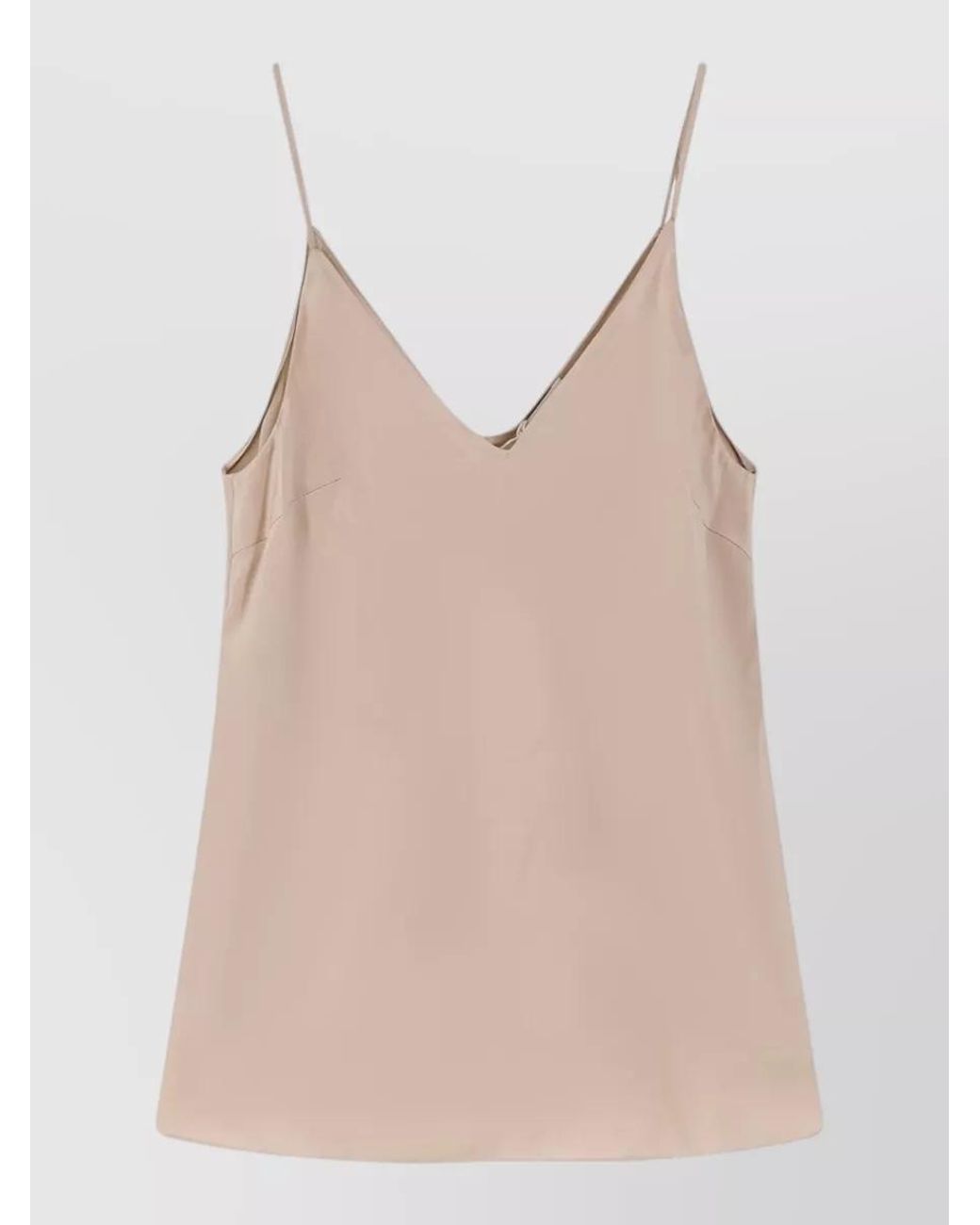 Brunello Cucinelli Natural Silk V-Neck Sleeveless Top