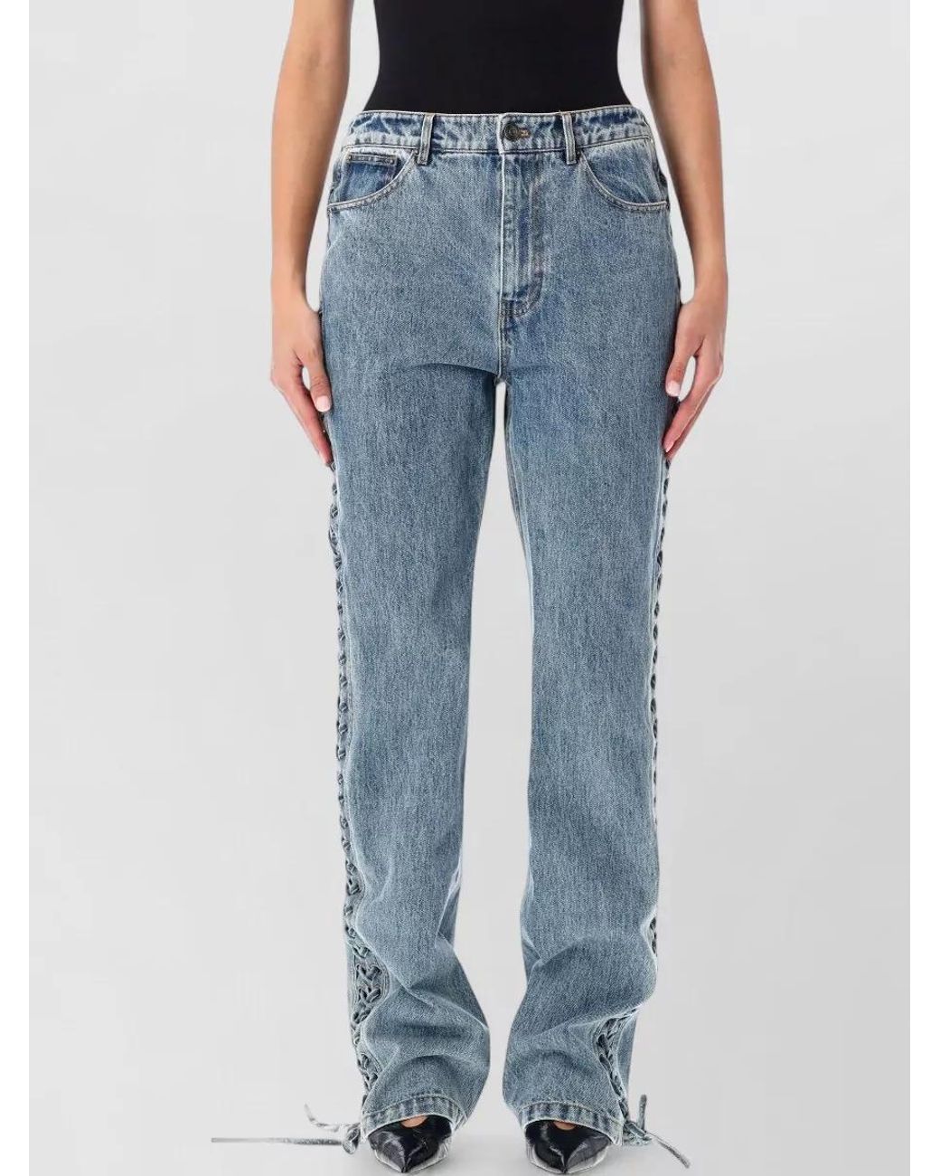 ROTATE BIRGER CHRISTENSEN Blue Laced Straight-Leg Jeans
