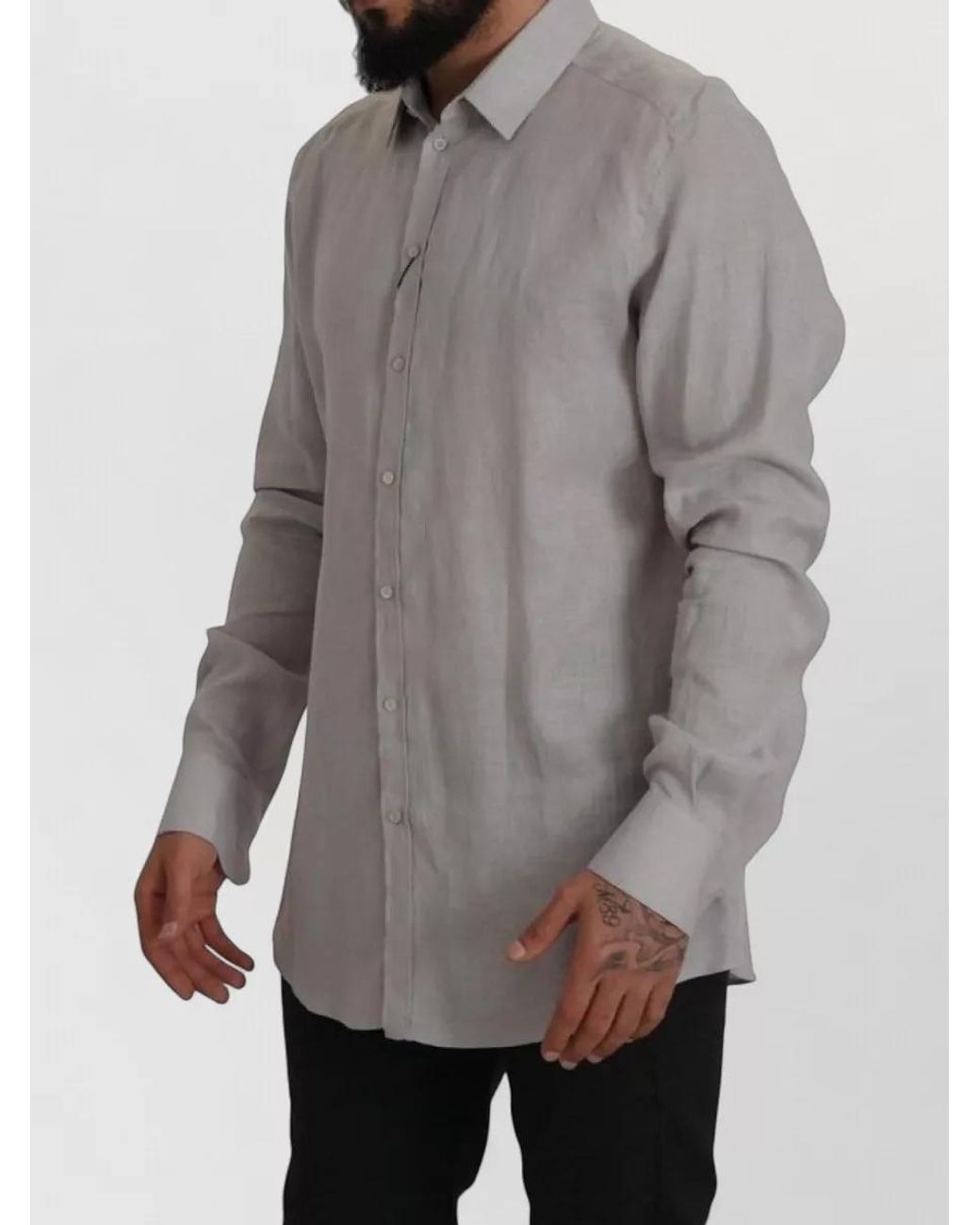 Dolce & Gabbana Gray Linen Long-Sleeve Formal Shirt for men