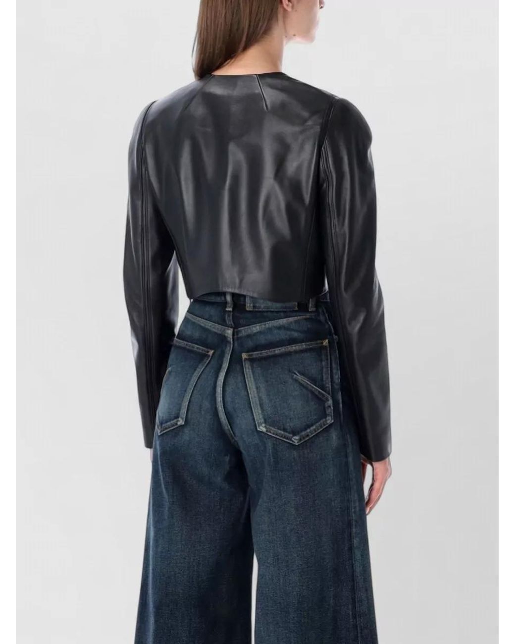 Alaïa Blue Lambskin Fitted Round Neck Leather Coat