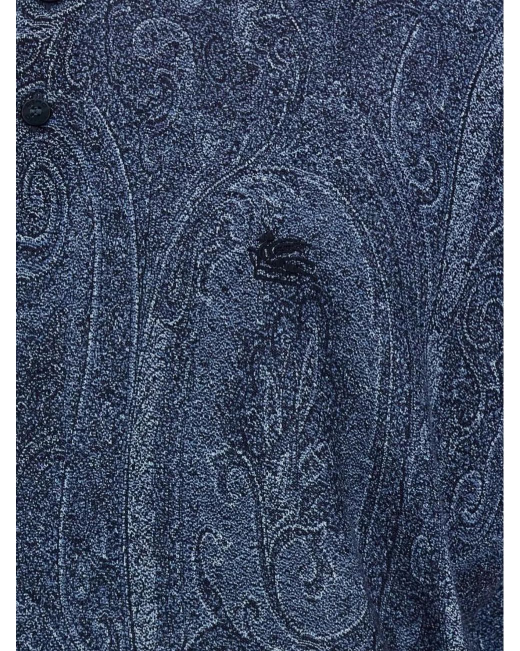 Etro Blue Silk Cashmere Polo Shirt for men