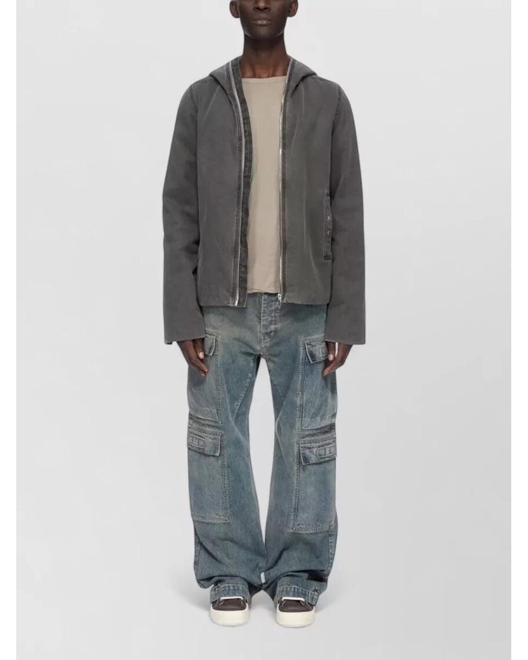 Rick Owens Gray Low-Rise Straight-Leg Cargo Jeans for men