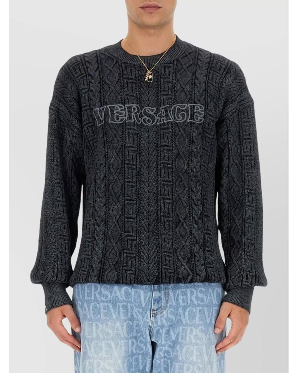 Versace Blue Slim-Fit Cotton Jumper for men