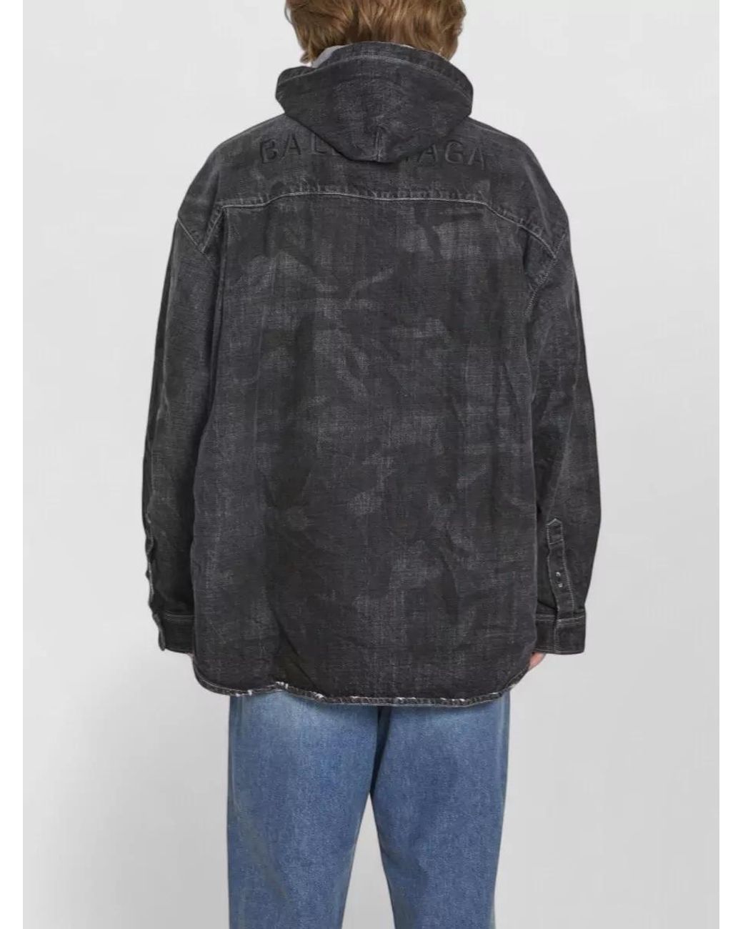 Balenciaga Gray Denim Oversized Hooded Parka for men