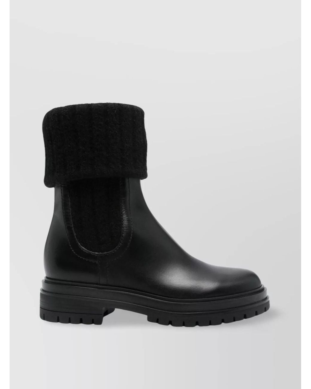 Gianvito Rossi Black Leather Ribbed Chelsea Boots