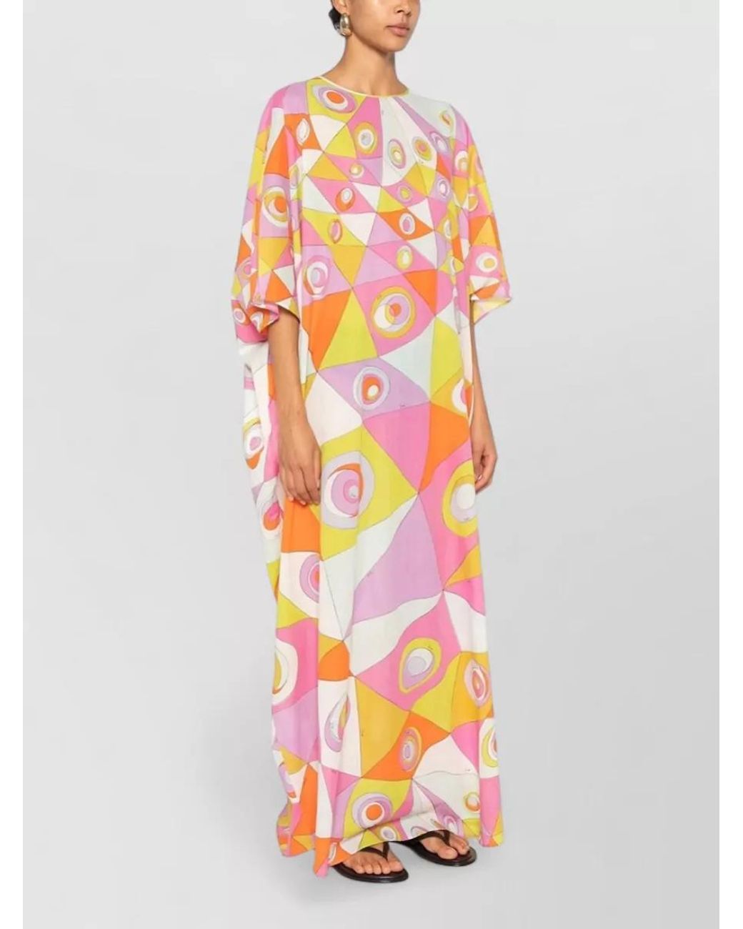 Emilio Pucci White Cotton Printed Maxi Kaftan Dress