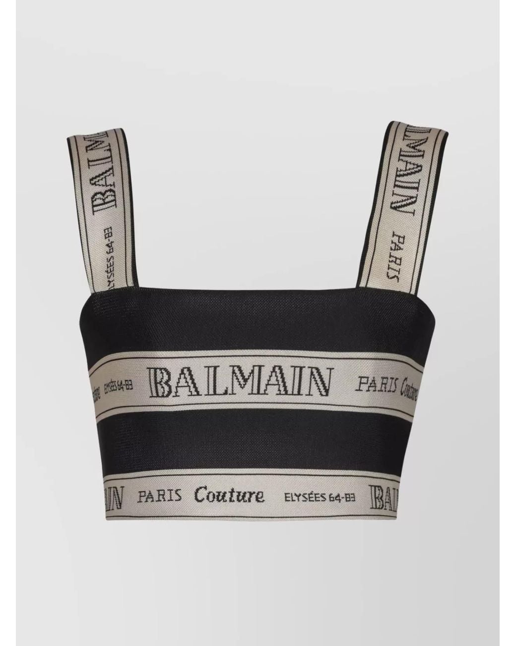 Balmain Gray Jacquard Cropped Square Neck Top