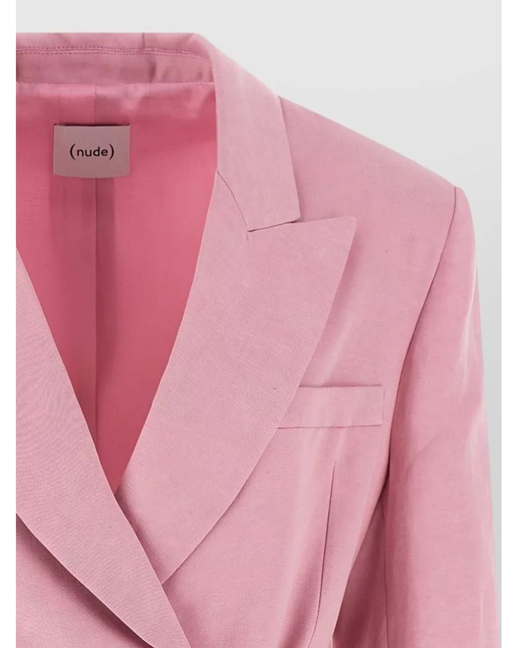 Nude Pink Linen Blend Double-Breasted Belted Blazer