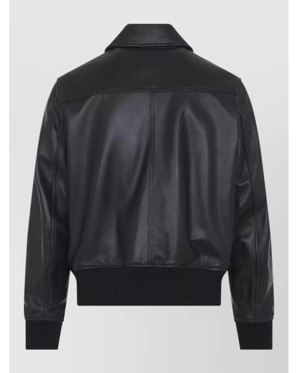 AMI Black Lamb Leather Zipped Jacket for men