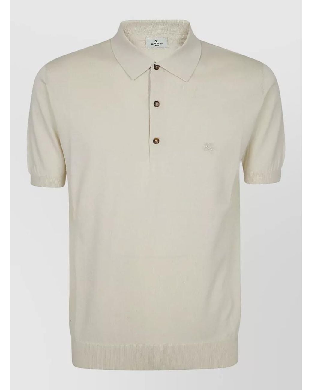 Etro Natural Knitted Cotton Short-Sleeve Polo Shirt for men