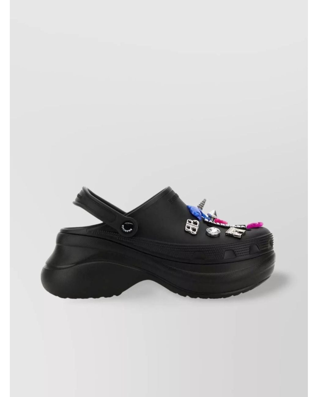 Balenciaga Black Rubber X Crocsâ„ Mules With Embellished Platform