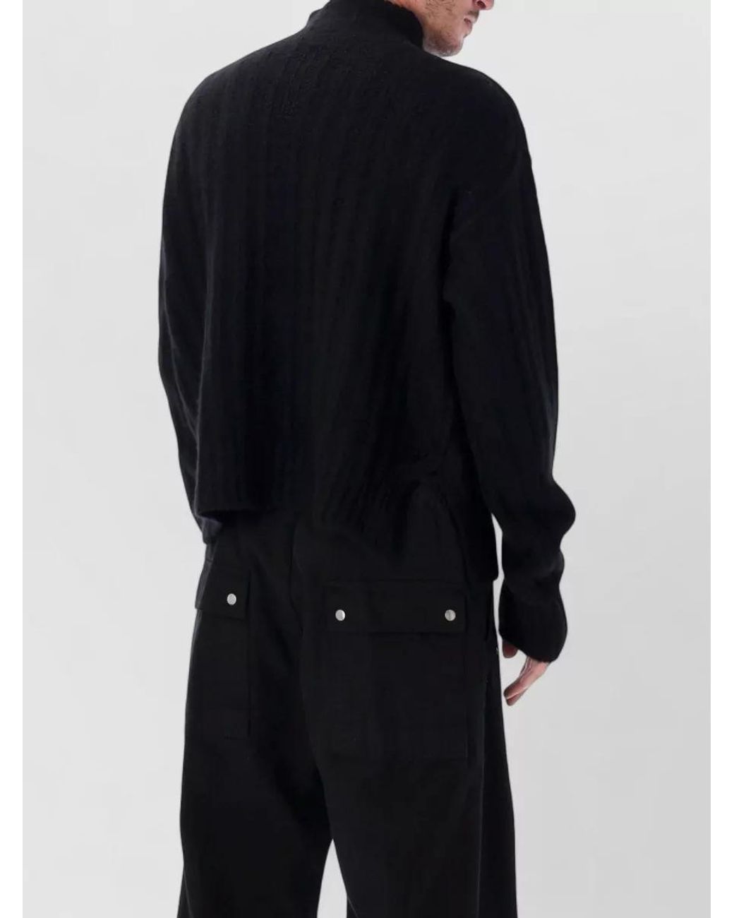 Rick Owens Blue Cashmere Silk Ribbed Turtleneck Sweater for men
