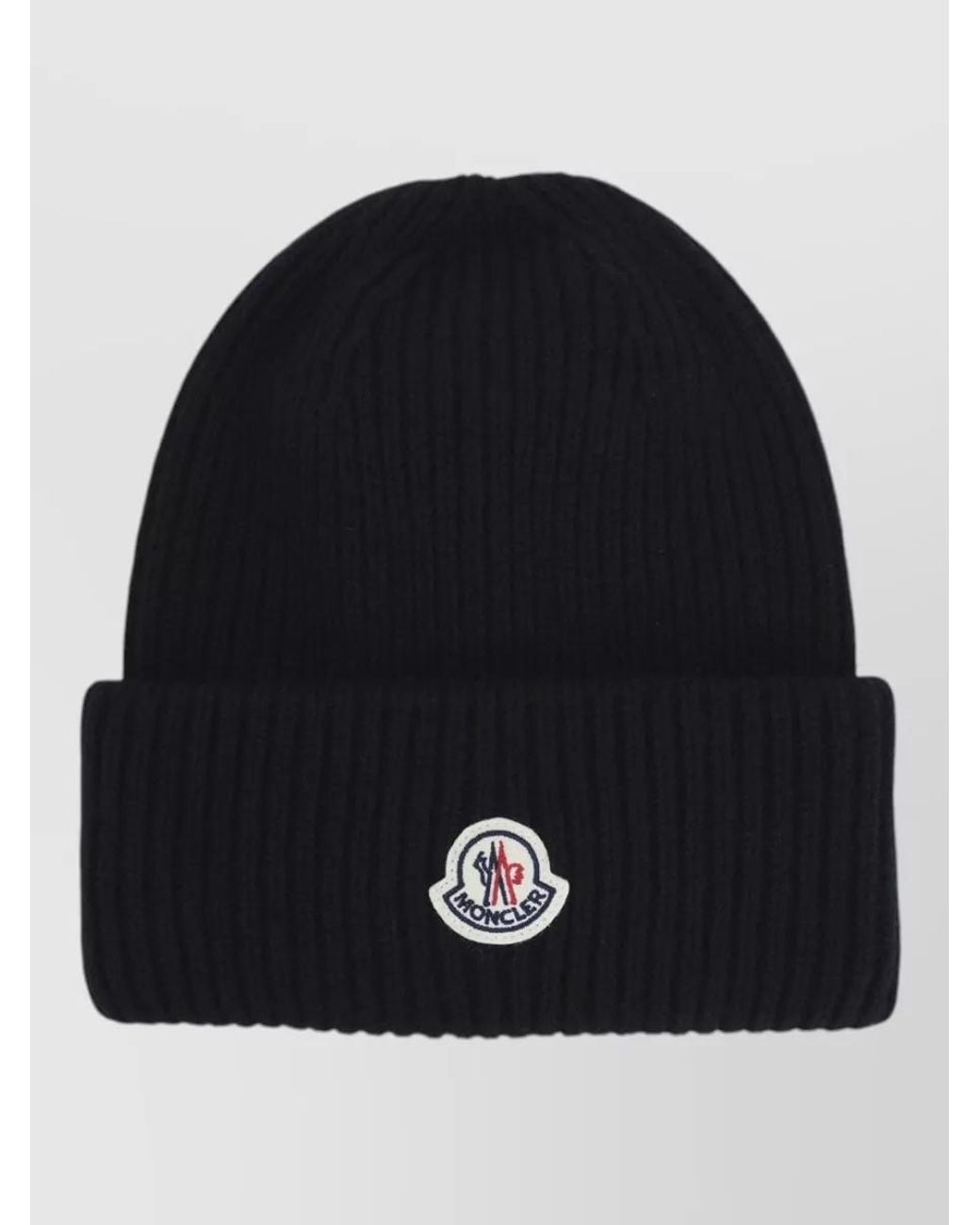 Moncler Black Ribbed Virgin Wool Cashmere Beanie for men