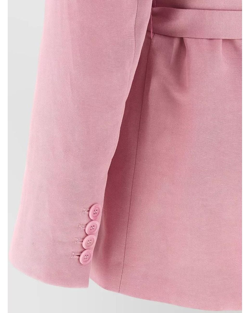 Nude Pink Linen Blend Double-Breasted Belted Blazer