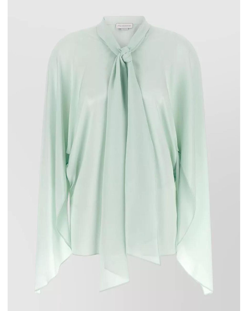 Stella McCartney Green Silk Lavallière Collar Draped Wide Sleeve Blouse