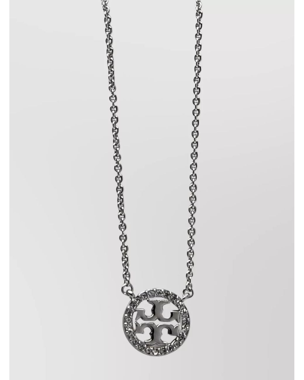 Tory Burch White Crystal Embellished Chain Link Necklace