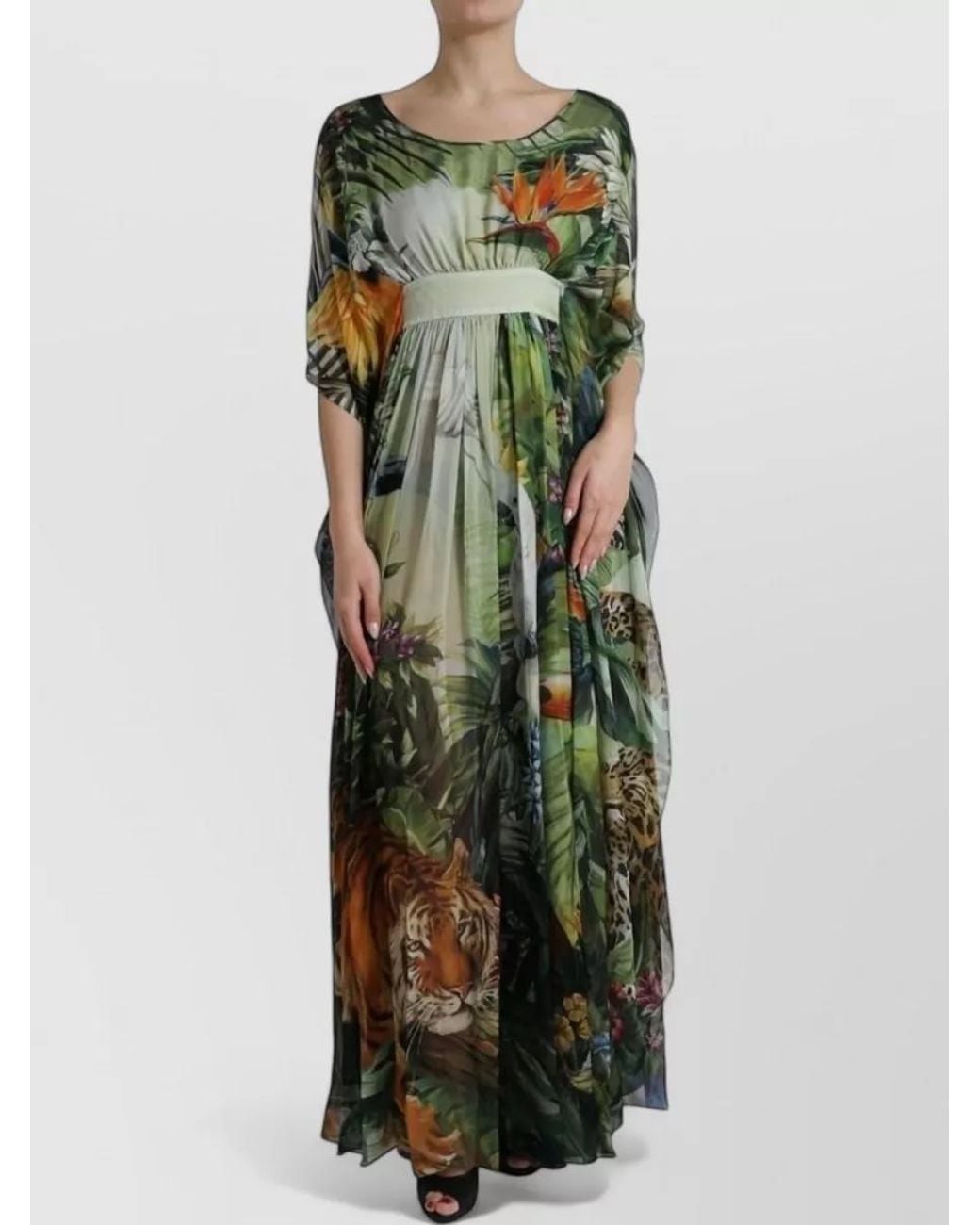 Dolce & Gabbana Green Silk Jungle Print Maxi Dress