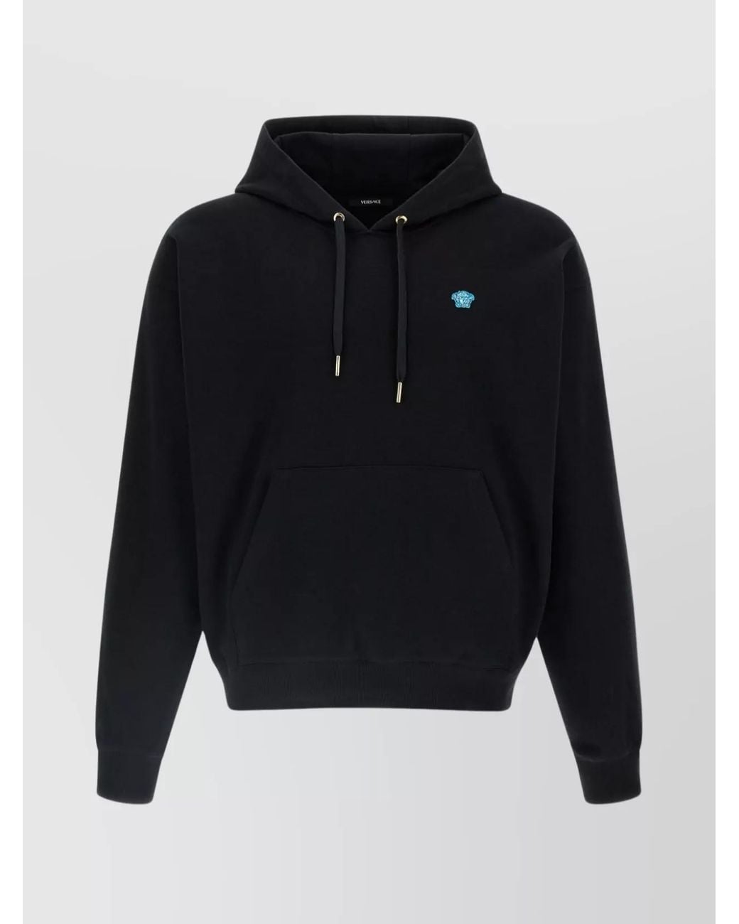 Versace Blue Cotton Medusa Patch Hoodie for men