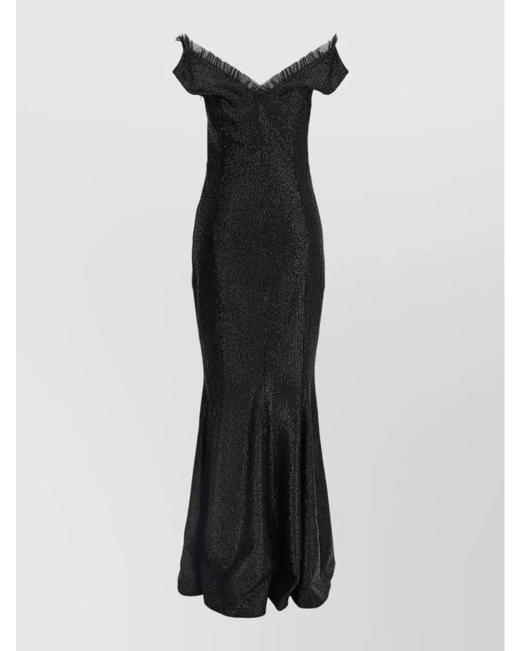 Norma Kamali Black Sequined Off-Shoulder Gown