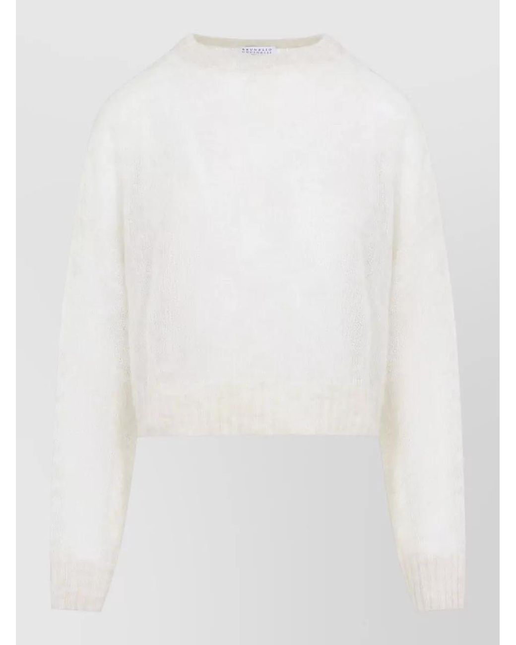Brunello Cucinelli White Mohair Fine-Knit Crew-Neck Sweater