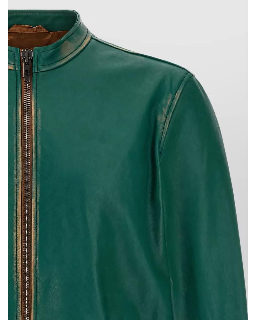 DIESEL Green Lamb Leather Biker Jacket for men