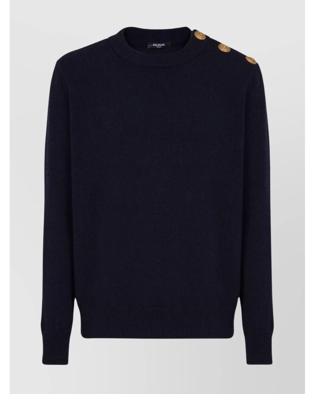 Balmain Blue Cashmere-Blend Buttoned Crew-Neck Sweater for men