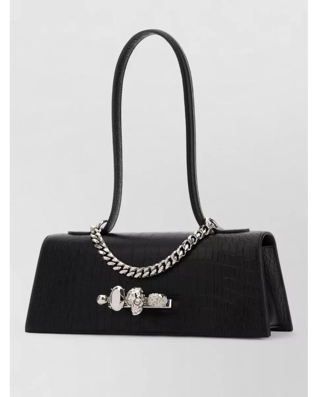 McQueen Black Jewelled Top Handle Leather Shoulder Bag