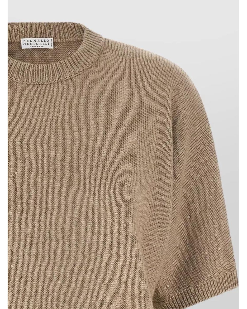 Brunello Cucinelli Natural Cashmere Silk Ribbed Short-Sleeve Sweater
