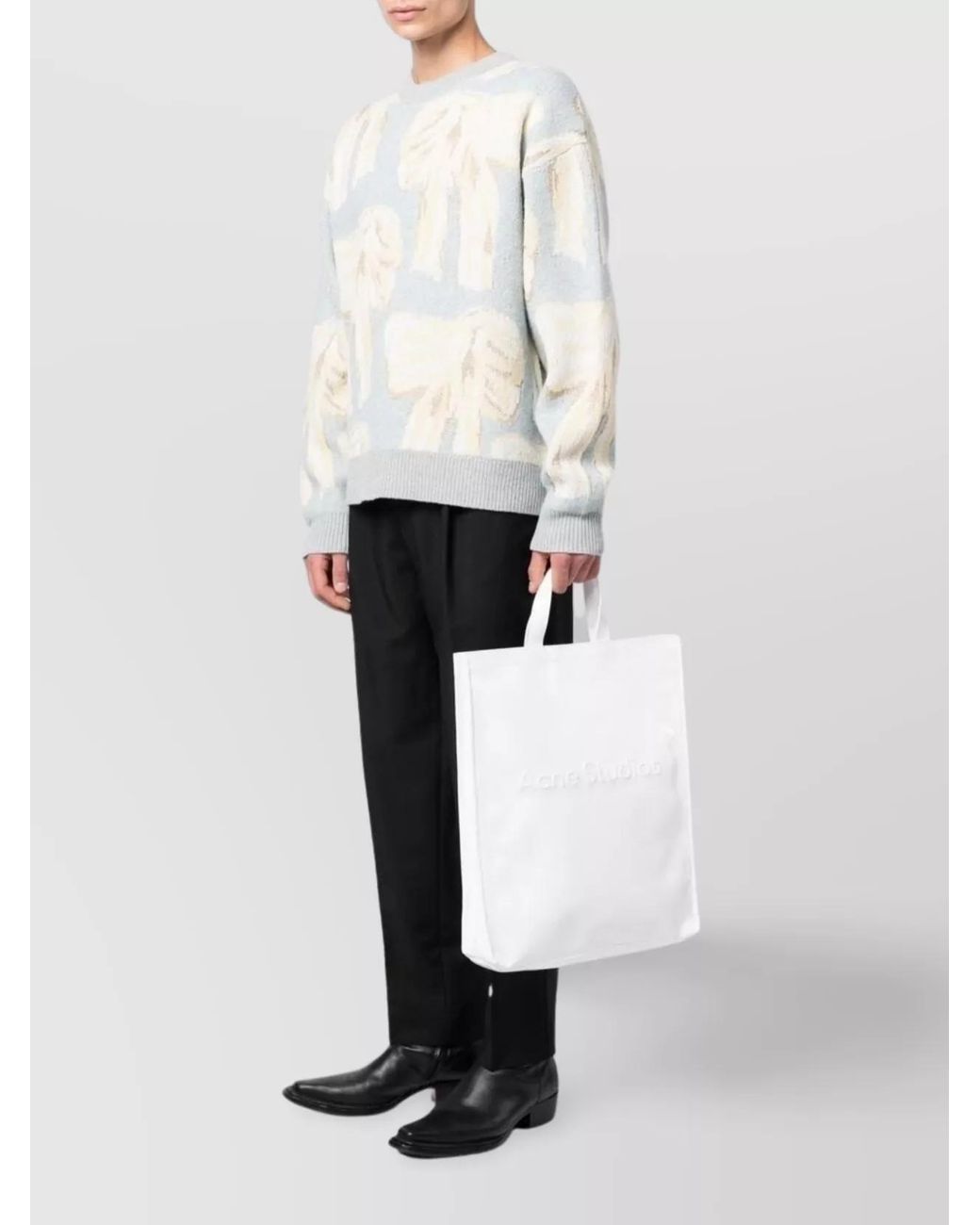 Acne White Logo Tote Bag for men