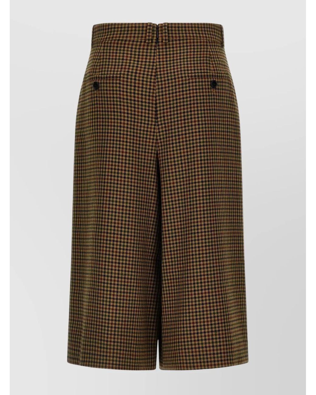Saint Laurent Green Wool Checked Mid-Rise Wide-Leg Midi Culottes