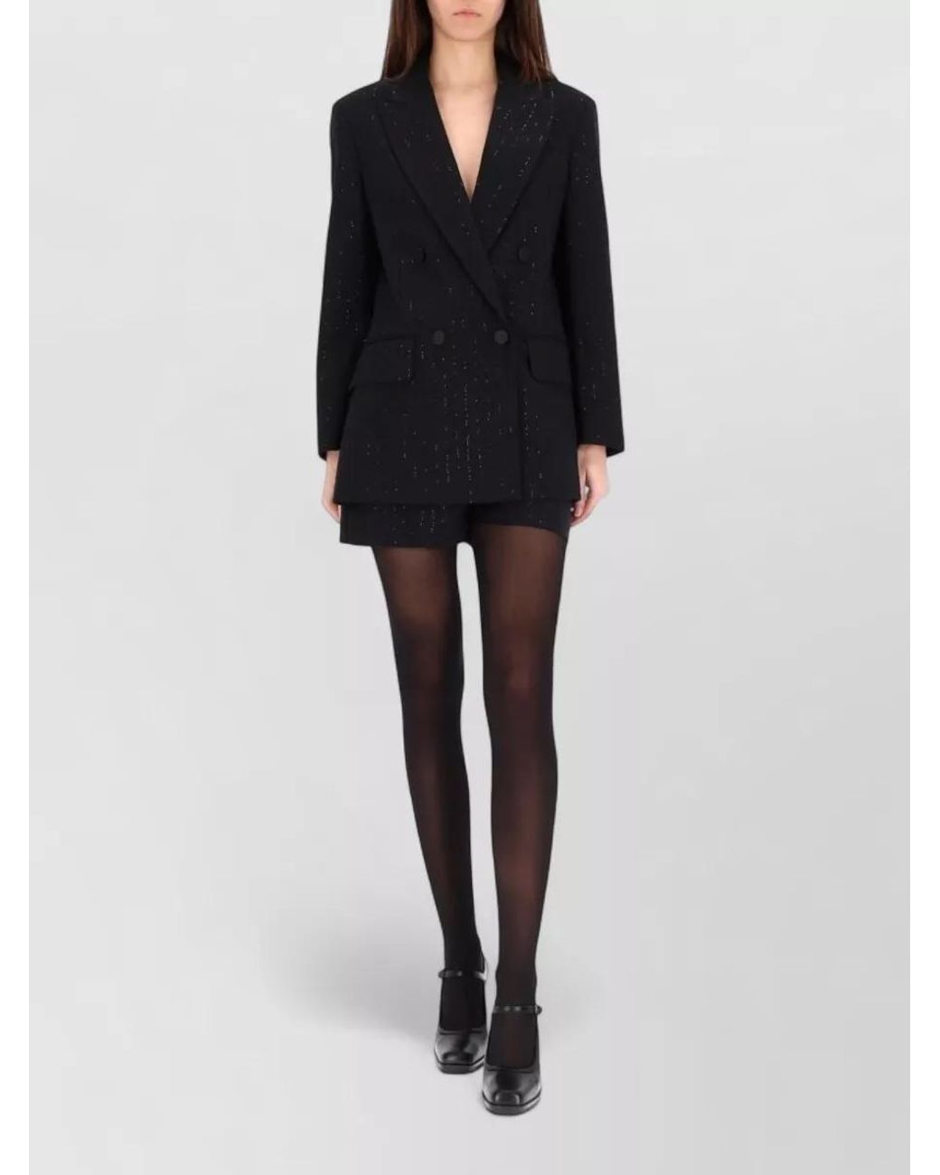 Max Mara Black Double-Breasted Jacket With Rhinestone Details