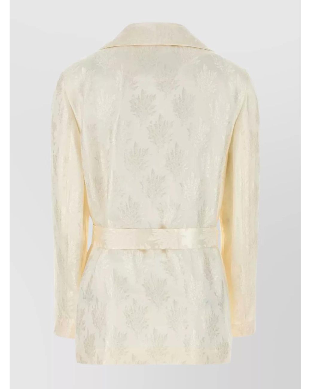 Fendi Natural Floral-Jacquard Silk Belted Wrap Blazer