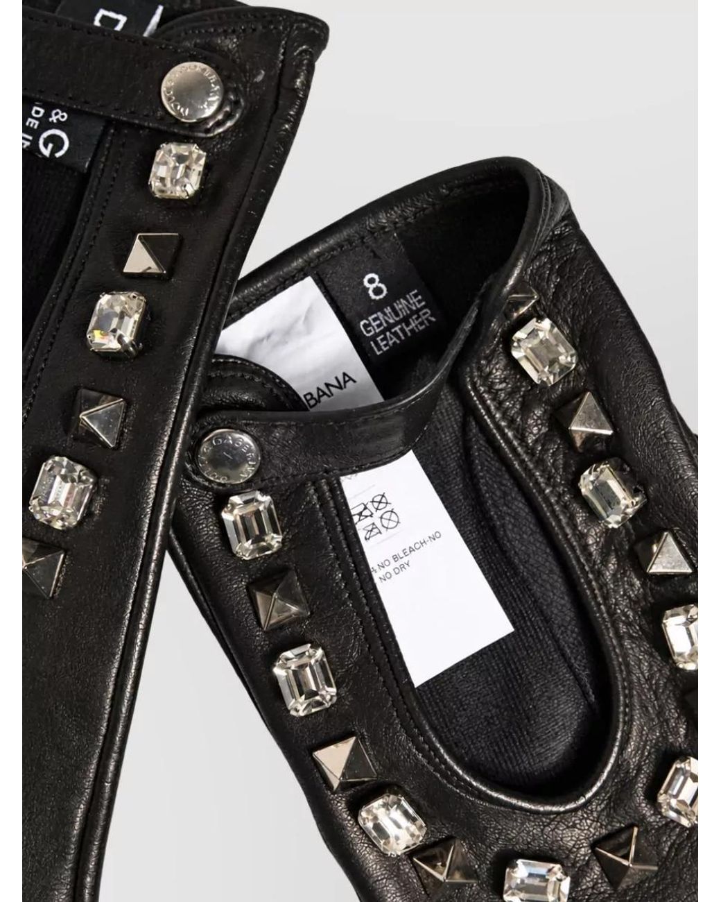 Dolce & Gabbana Black Embellished Leather Wrist-Length Gloves