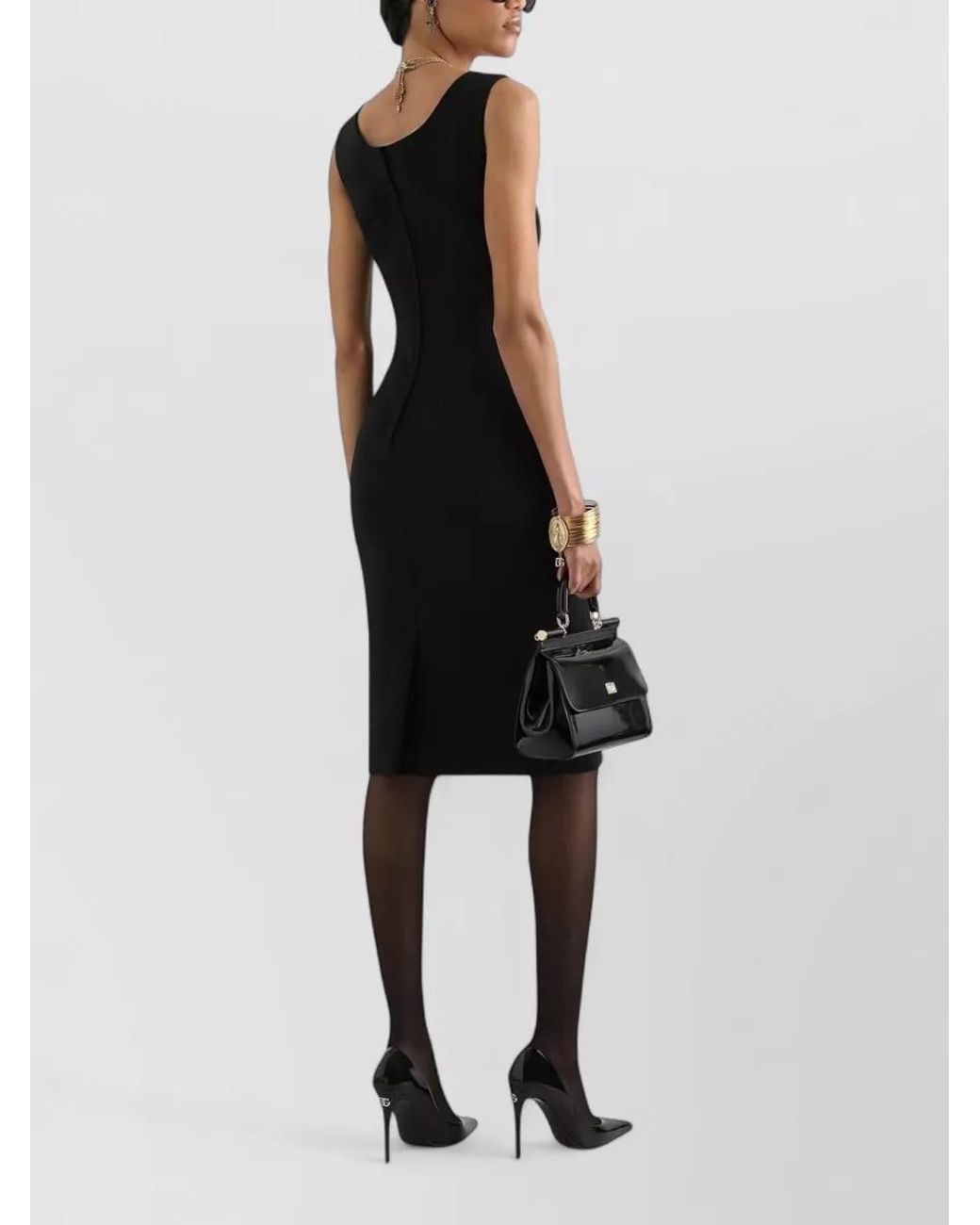 Dolce & Gabbana Black Virgin Wool Midi Dress