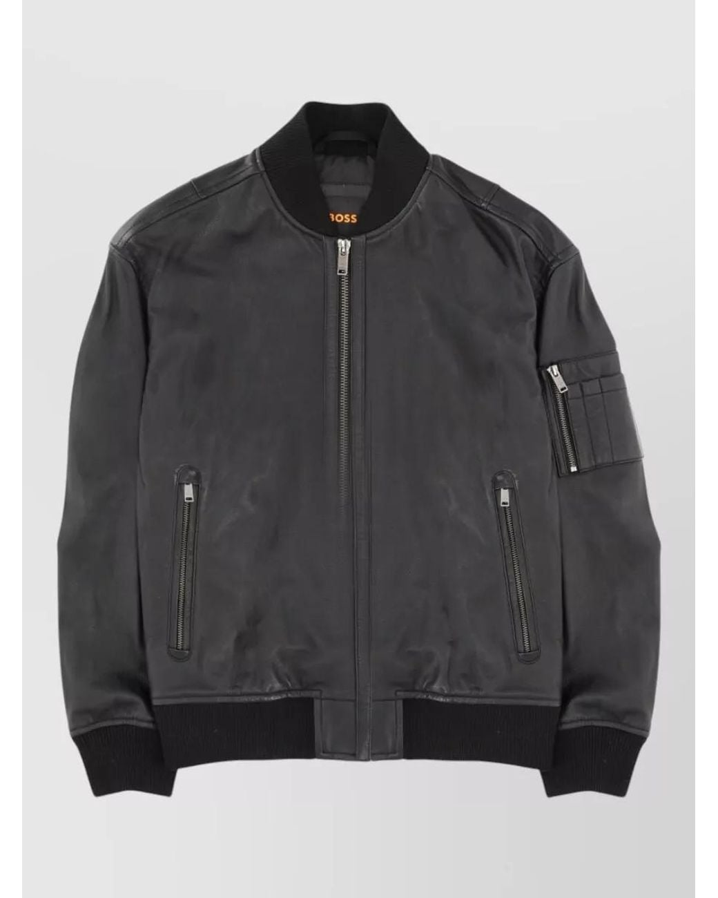 Boss Black Lamb Leather Regular-Fit Bomber Jacket for men