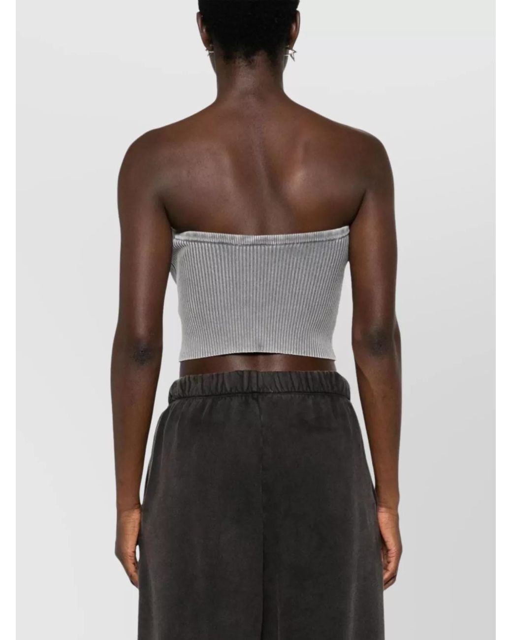 DIESEL Gray Cotton Ribbed Slim-Fit Strapless Cropped Top