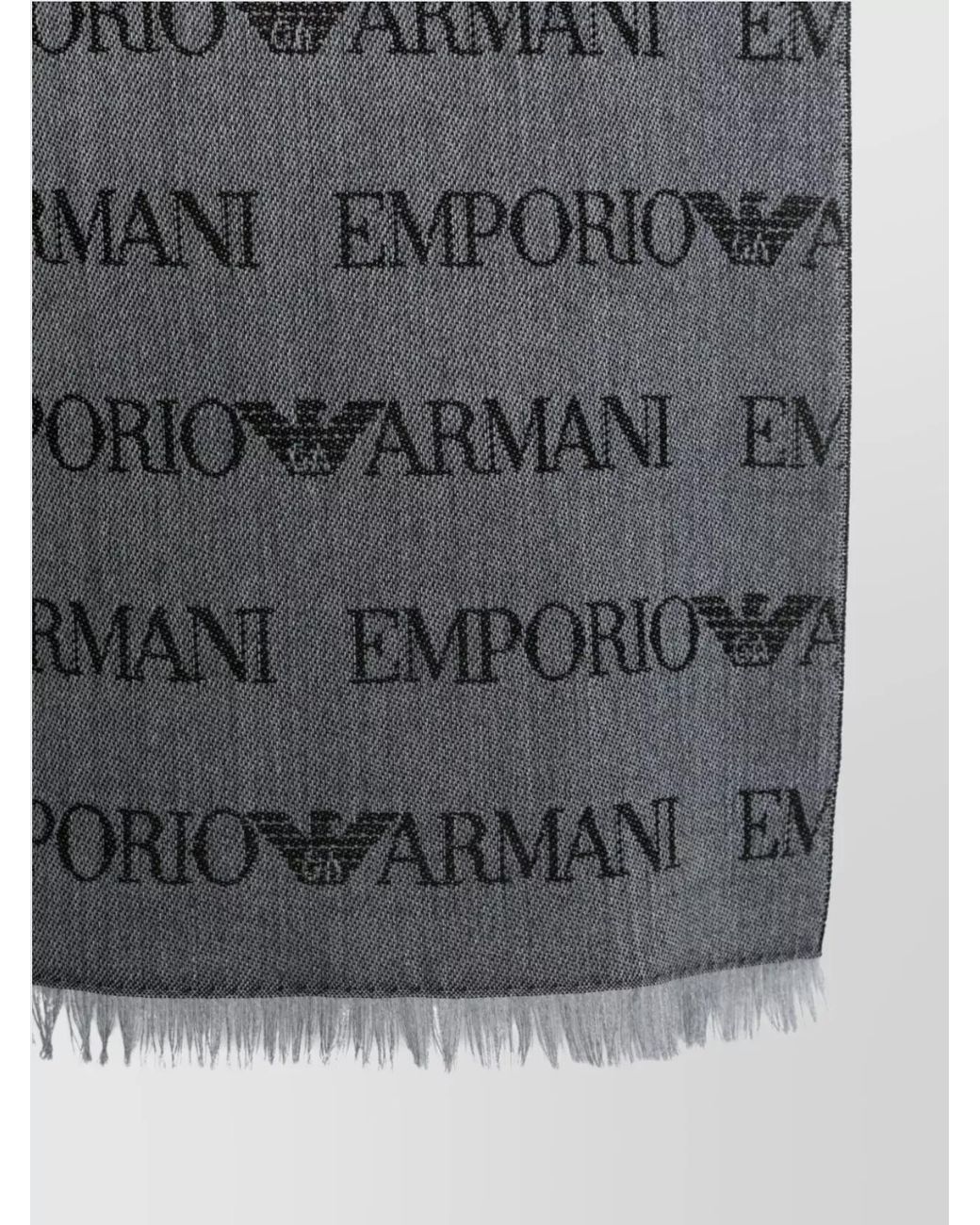 Emporio Armani Gray Logo-Print Wool-Blend Scarf for men
