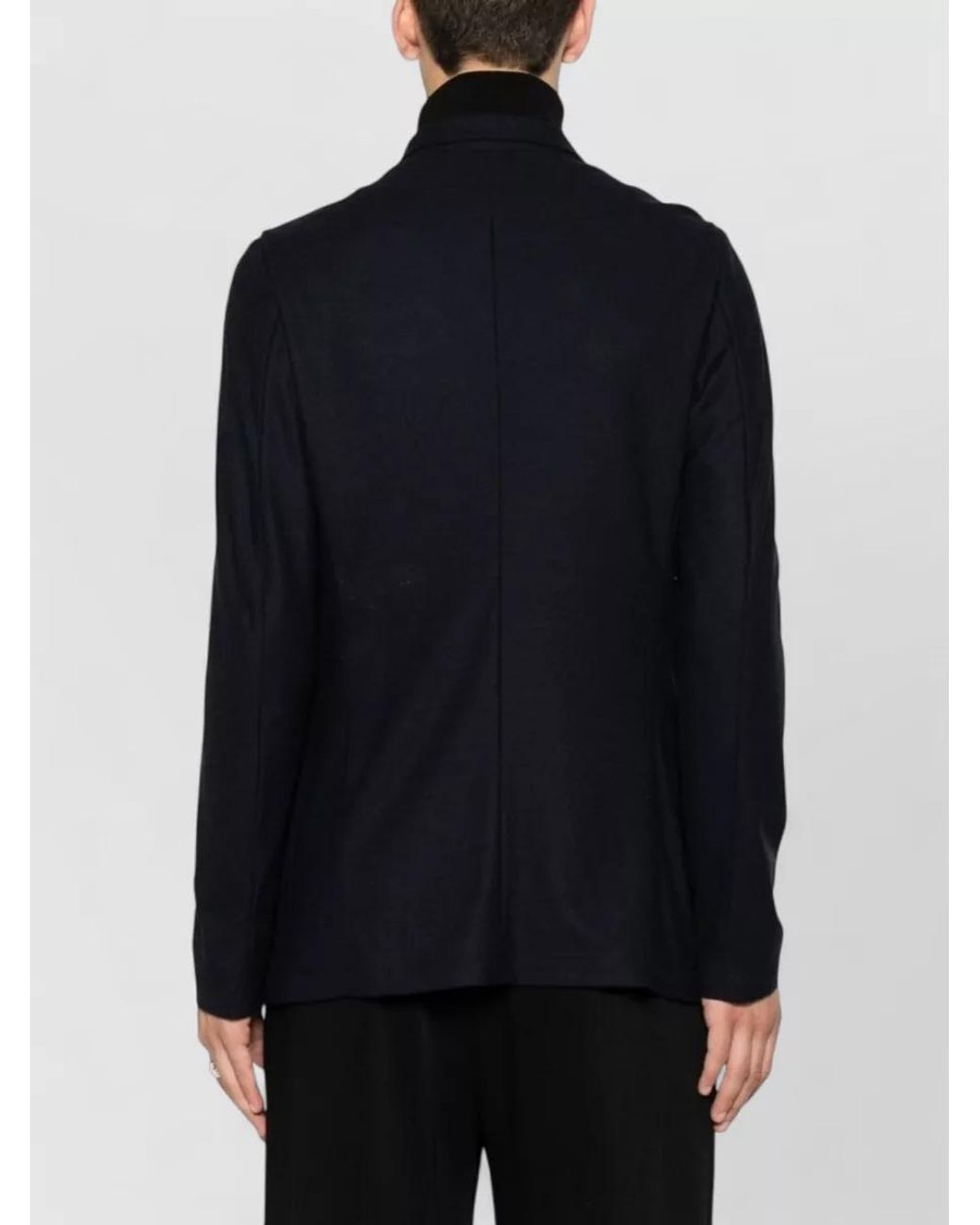 Emporio Armani Blue Virgin Wool Single Breasted Coat for men