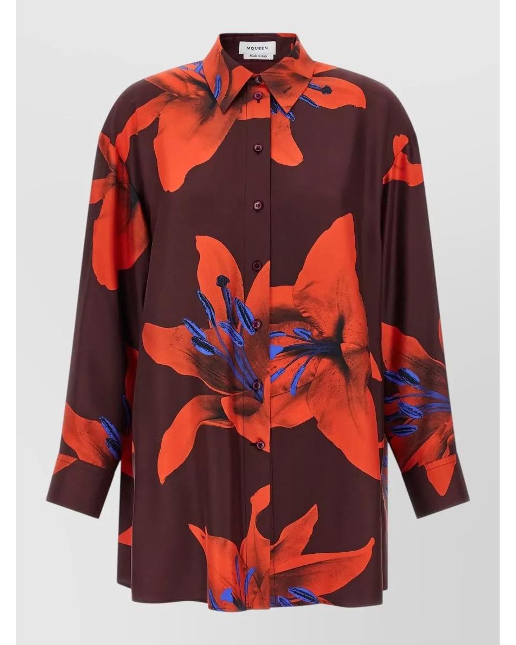 McQueen Red Silk Printed Long-Sleeve Shirt for men