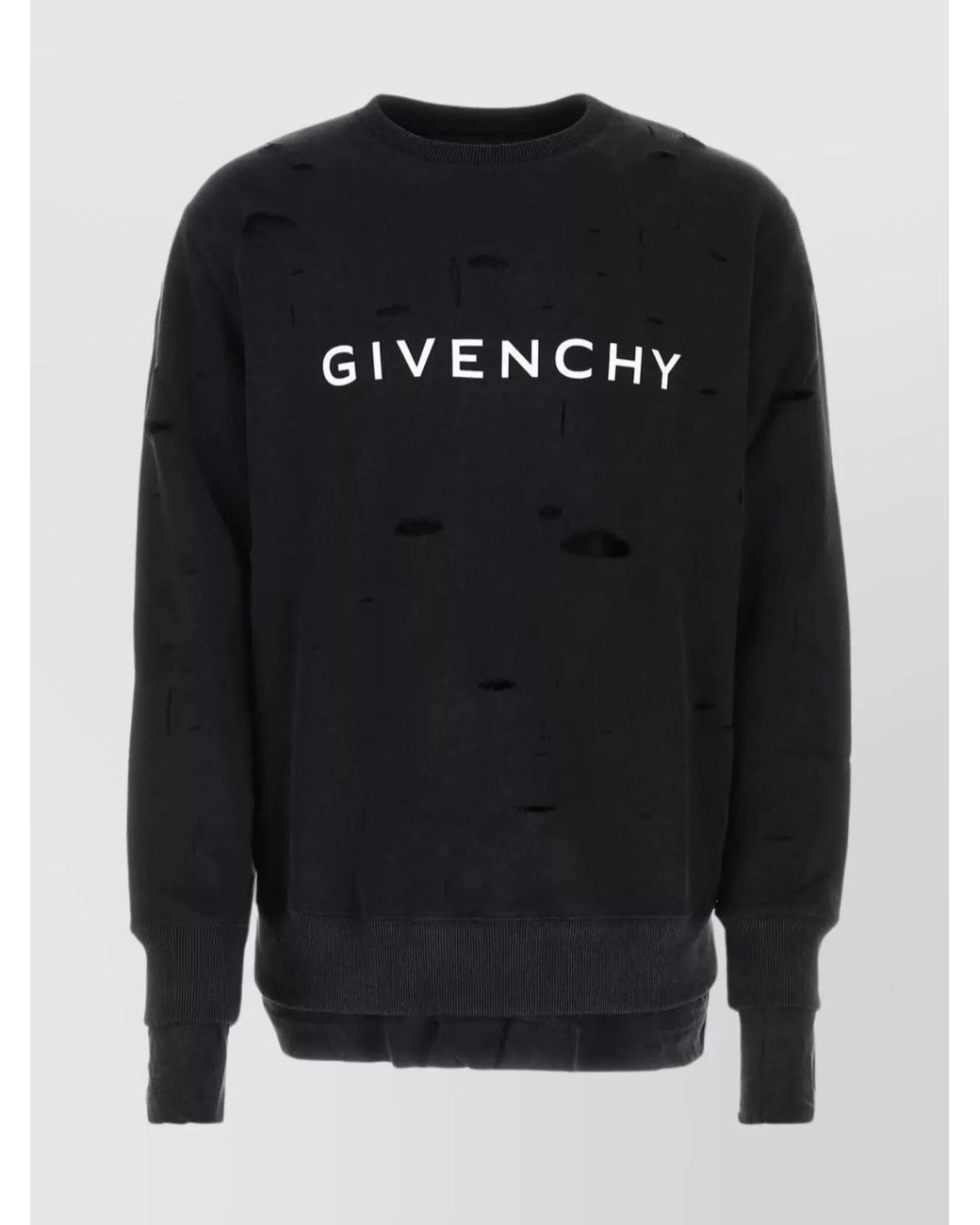 Givenchy Black Cotton Distressed Logo-Print Crewneck Sweatshirt for men